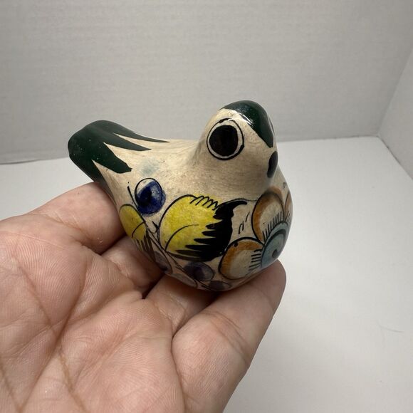 Vintage Tonala Mexico Ceramic Pottery Hand Pained Glazed Bird Signed Figurine - Picture 1 of 8